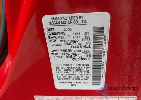 2003 Infiniti Fx45 z USA, uszkodzony, nr VIN JNRBS08W13X001052